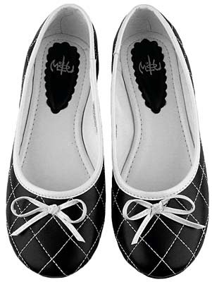 NOTW (Not Of This World) Womens Quitted Black Ballet Flat Shoes with White Bow Accent