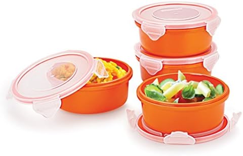 Smart Lock Sml-304 Airtight Tiffin Box With Insulated Bag , Melamine, 4 Pc Set Dark Orange