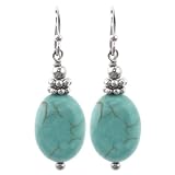 Sterling Silver Turquoise Oval Bead Drop Earrings