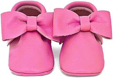 Baby Moccasins, The Coral Pear Bow Moccasin, Genuine Leather Shoes for Babies &amp; Toddlers, Hot Pink, Size 8M (Babies &amp; Toddlers)