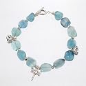 Large Blue Fluorite Beaded Toggle Bracelet with Silver Hills Tribe Flower and Dragonfly Charms, 7 1/2" long, #8612