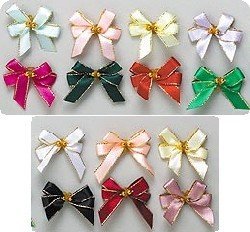 Gold Trimmed Tiny Grooming Bows with Elastic Hairband - The Perfect Touch - Bag of 25