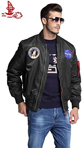 Freelee lightweight american college jacket,Men's usa flag Nasa flight jacket (S, Black)
