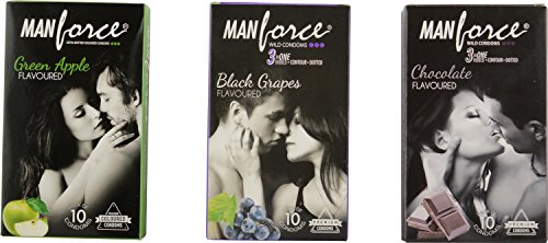 Manforce Black Grapes Condom 10S + Green Apple Condom 10S + Chocolate Condoms 10S ( Combo Of 3)