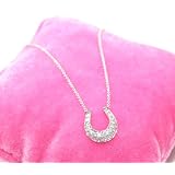 Beautiful Genuine Cubic Zirconia CZ 1 2 Horseshoe Charm Necklace Silver Tone Comes Gift Boxed 