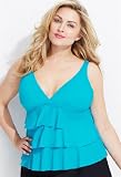 41XlFDKxC8L. SL160  Avenue Plus Size Turq Triple Tier Swim Top