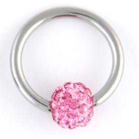 One Stainless Steel Captive Bead Ring: 14g 7/16", Tiffany Gem Bead: 6mm, Pink