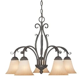 Tabor Lane - 5 Light Chandelier Lighting Fixture - Mocha Bronze - Ivory Ridged Glass -...
