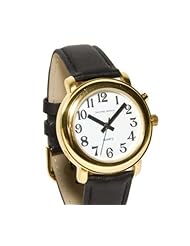 Ladies Deluxe Talking Wrist Watch Gold Tone w/Black Leather Band