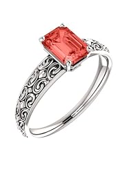Platinum 7.00x5.00mm Emerald Cut Chatham Created Padparadscha Sapphire Ring -- LIFETIME WARRANTY