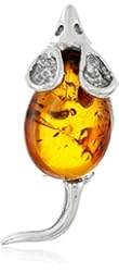 Sterling Silver and Honey Amber Very Small Mouse Pin