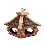 Avalon 3254 PHOeNIX Holz-Vogelfutterhaus braun 37x37cm mit Deko-Vogel