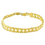 Lovely 10 Karat Yellow Gold Double Hearts Rows Bracelet 7.25 Inch