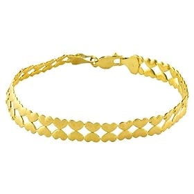 Lovely 10 Karat Yellow Gold Double Hearts Rows Bracelet 7.25 Inch by Kooljewelry