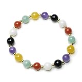 Multi-Color Chinese Jade 8mm Bead with 3mm Gold Plated Sterling Silver Bead Stretch Bracelet, 7.5