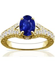 14K Yellow Gold Oval Cut Blue Sapphire Fana Designer Ring