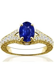 18K Yellow Gold Oval Cut Blue Sapphire Fana Designer Ring