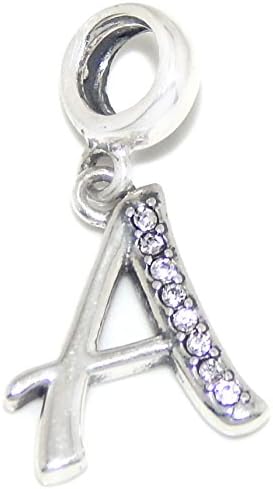 925 Sterling Silver Dangling "Letter w/ White CZ" Charm Bead (A)