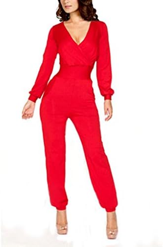 Fashion Lady's Long Sleeve V Neck Romper Jumpsuit Multi-color Pick