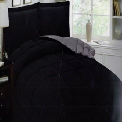 Lizo Reversible Duplex Skin Black/Gray King Size Down Alternative Comforter Set 87"x94" 100% Polyester