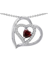 Original Star K (tm) 6mm Heart Shape Genuine Garnet Pendant in .925 Sterling Silver