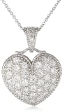Silver Plated Cubic Zirconia Heart Pave Pendant Necklace, 18+2"