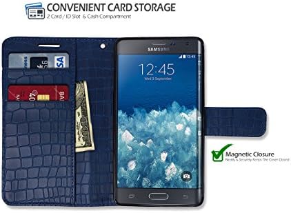 Note Edge Standing Wallet Case, ID / Credit Card / Cash Slot,Power Closure For Samsung Galaxy Note 4 PU Leather Cover Flip Diary (Blue)