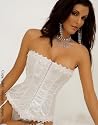 Slimming jacquard tapestry, strapless corset. Come with gorgeous venice trim, hook and eye front, waist cinching lace-up back, removable, adjustable garters. comes with thong panty - Sensual Mystique