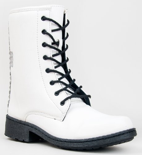 Qupid MISSILE-03 Studded Cross Lace Up Mid Calf Combat Doc Marten Boots