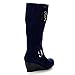 DBDK MONICCAA-2 Women's Comfy Buckle Strap Wedge Heel Knee High Winter Boots