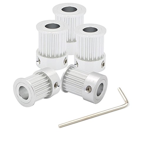 3maker 5Pcs Aluminum GT2 20t Bore 6.35mm Timing Belt Pulley And Wrench for 3D Printer