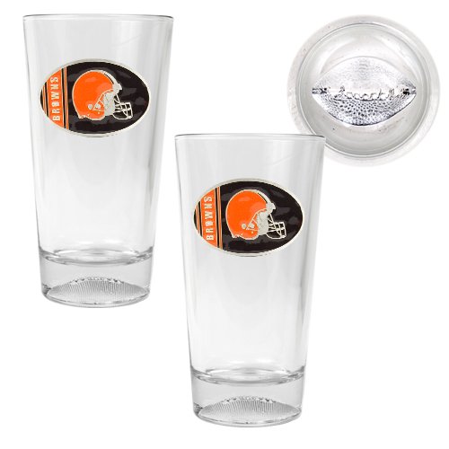 Cleveland Browns NFL 2pc Pilsner Glass Set with Football on stem - Oval Logo
