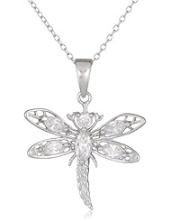 Sterling Silver Simulated Diamond Dragonfly Pendant, 18"
