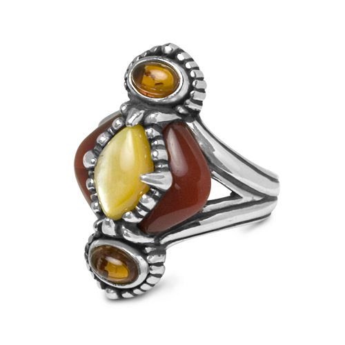 Carolyn Pollack Sterling Silver, Amber, Carnelian and Mother of Pearl Glorieta Gift Ring