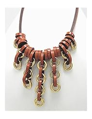 Light Brown Leather Necklace In White Base