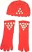 Hand Crocheted Red Chenille and Gimp Skull Cap Offered in Combination with One Size Red Wool Jersey Gloves Hand Trimmed with Pearl Center Rosettes