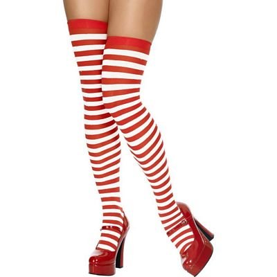 White and red striped tights