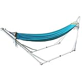 やわらかハンモック ロングサイズ 自立式 スタンド付き マリンブルー × ホワイト 折りたたみ 室内兼用 HM-001