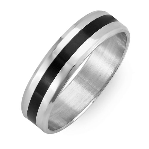 Best Price Stainless Steel Mens Ladies Unisex Ring Wedding Band 5.5 mm Two Tone Black And White Shiny Traditional Fit (Available in Sizes 6, 7.25, 8.5, 10.5)