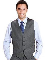 Sartorial Pure Wool 5 Button Herringbone Striped Waistcoat