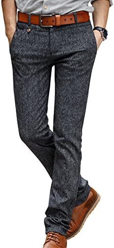 PXForest Men's Daily Stretch Sanding Slim Straight Cotton Flat Front Pants Grey-30