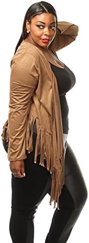 Plus Size Fringe Suede Jacket Cardigan (1X, Mocha)
