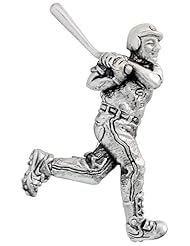 Sterling Silver Baseball Player "Batter" Brooch Pin, 1 7/16" (37mm) tall