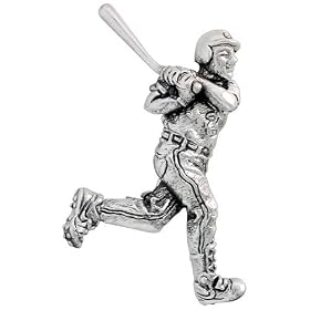 Sterling Silver Baseball Player "Batter" Brooch Pin, 1 7/16" (37mm) tall