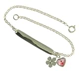 Image of Lisa Jane Silver Children's Identity Bracelet with Flower and Heart Charm