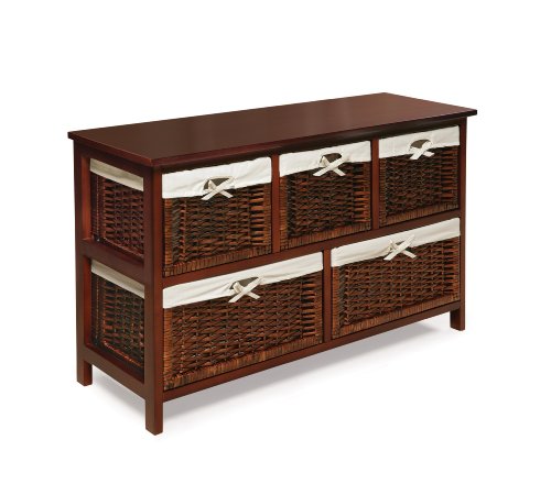 Badger Basket Five Basket Storage Unit with Wicker Baskets, Cherry