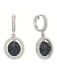 0.76 cttw 10k White Gold Black Diamond Bridal Hoop Earrings (Real Diamonds: 3/4 cttw)