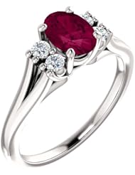 18K White Gold 7.00x5.00mm Oval Cut Rhodolite Garnet and Diamond Ring -- LIFETIME WARRANTY