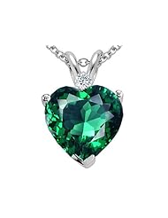 Tommaso Design(tm) Heart Shape 8mm Simulated Emerald And Genuine Diamond Pendant