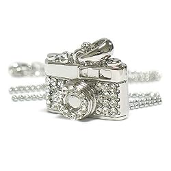 White Gold Plated Crystal Miniature Camera Necklace Fashion Jewelry